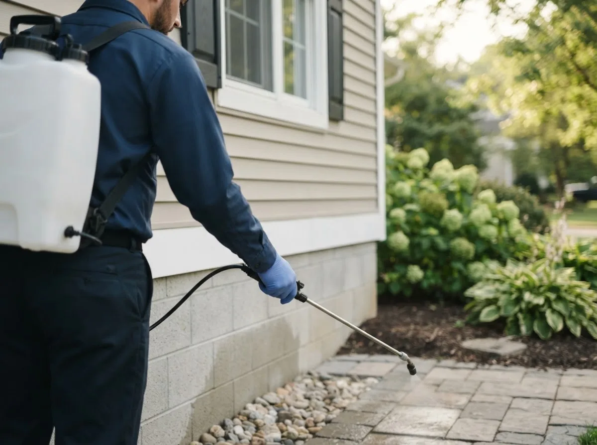 Pest control technician inspecting a home in Goshen, NH
